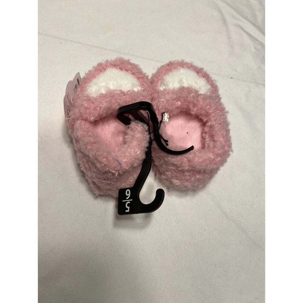 NEW‎ wonder nation toddler girls heart slippers size 5 - 6 pink & white